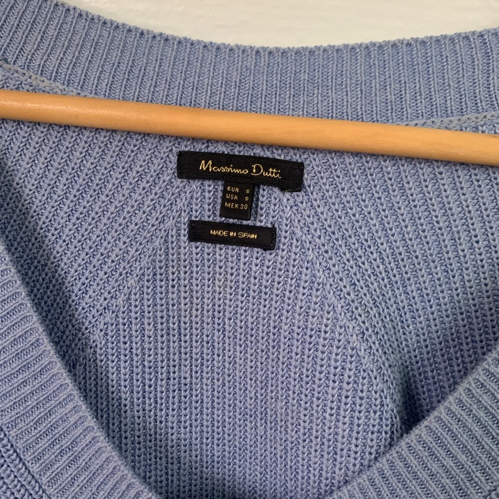 Massimo Dutti Dusty Blue V-neck three quarter sleeve Sweater